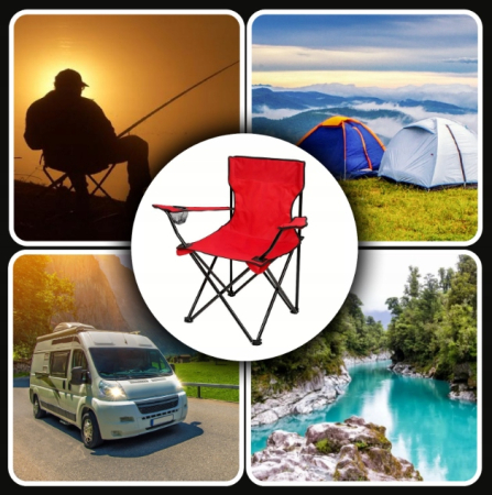 Scaun pliabil camping sau pescuit Sersimo, suport pahar, rosu [5]