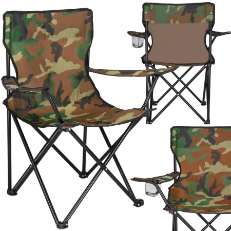 Scaun pliabil camping sau pescuit, suport pahar, 80x40x45cm, camuflaj [2]