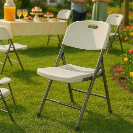 Scaun pliabil HDPE cu cadru metalic, pentru catering sau gradina, 46x53x86 cm, 150 kg, alb [7]