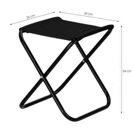 Scaun pliabil pentru camping sau pescuit, cadru metalic, maxim 100 kg, 26x26x34 cm, negru [15]