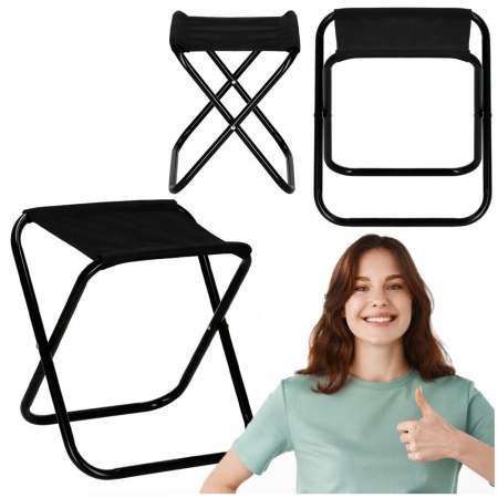 Scaun pliabil pentru camping sau pescuit, cadru metalic, maxim 100 kg, 26x26x34 cm, negru [2]