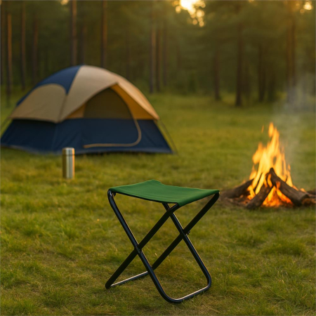 Scaun pliabil pentru camping sau pescuit, cadru metalic, maxim 100 kg, 26x26x34 cm, verde [7]