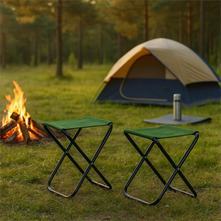 Scaun pliabil pentru camping sau pescuit, cadru metalic, maxim 100 kg, 26x26x34 cm, verde [9]