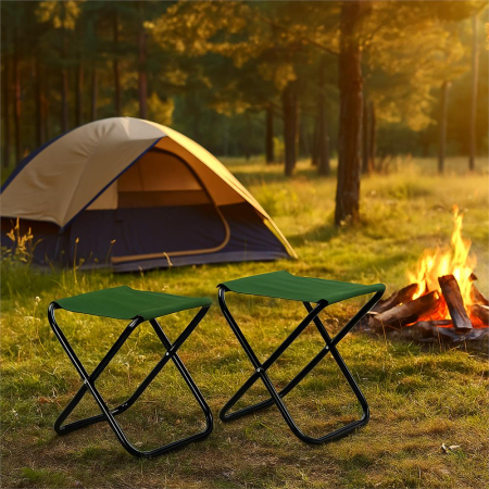 Scaun pliabil pentru camping sau pescuit, cadru metalic, maxim 100 kg, 26x26x34 cm, verde [11]