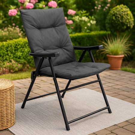 Scaun pliabil pentru terasa sau camping, sezut si spatar cu burete, maxim 120kg, gri [1]