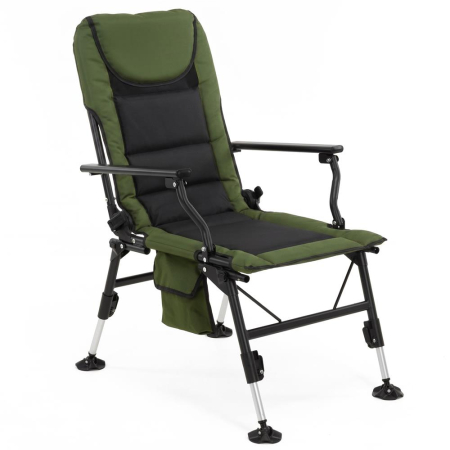 Gradina & balcon - Scaun pliabil premium pentru pescuit sau camping cu suport pentru picioare, reglabil in 5 pozitii, picioare reglabile pe inaltime, 81x57x100 cm, 140 k