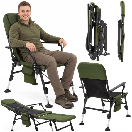 Scaun pliabil premium pentru pescuit sau camping cu suport pentru picioare, reglabil in 5 pozitii, picioare reglabile pe inaltime, 81x57x100 cm, 140 k [1]