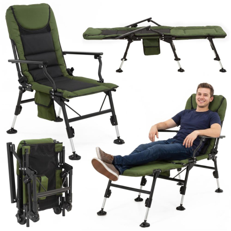 Scaun pliabil premium pentru pescuit sau camping cu suport pentru picioare, reglabil in 5 pozitii, picioare reglabile pe inaltime, 81x57x100 cm, 140 k [30]