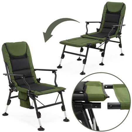 Scaun pliabil premium pentru pescuit sau camping cu suport pentru picioare, reglabil in 5 pozitii, picioare reglabile pe inaltime, 81x57x100 cm, 140 k [3]
