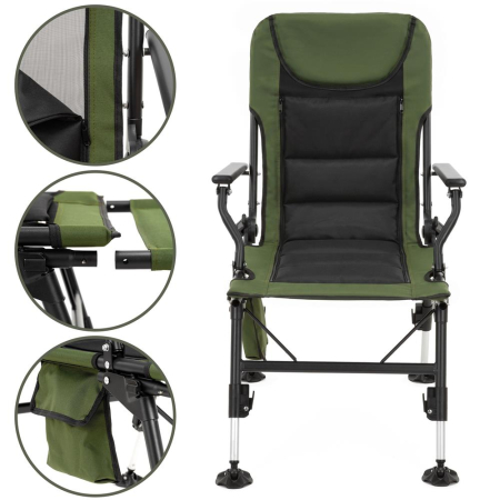 Scaun pliabil premium pentru pescuit sau camping cu suport pentru picioare, reglabil in 5 pozitii, picioare reglabile pe inaltime, 81x57x100 cm, 140 k [4]