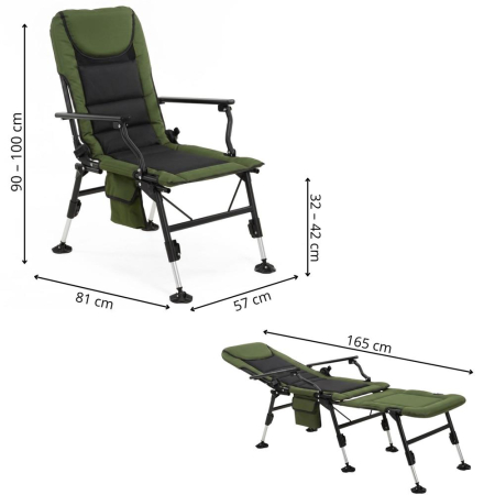 Scaun pliabil premium pentru pescuit sau camping cu suport pentru picioare, reglabil in 5 pozitii, picioare reglabile pe inaltime, 81x57x100 cm, 140 k [27]