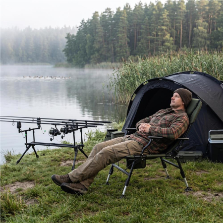 Scaun pliabil premium pentru pescuit sau camping cu suport pentru picioare, reglabil in 5 pozitii, picioare reglabile pe inaltime, 81x57x100 cm, 140 k [25]