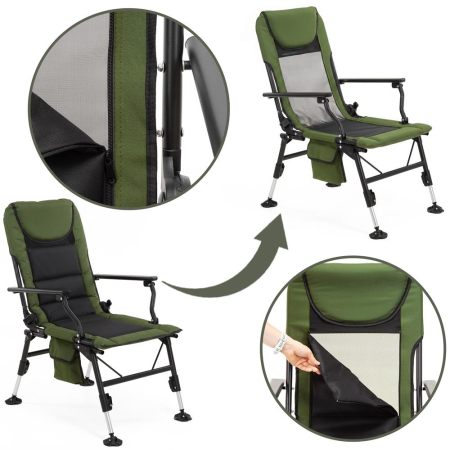 Scaun pliabil premium pentru pescuit sau camping cu suport pentru picioare, reglabil in 5 pozitii, picioare reglabile pe inaltime, 81x57x100 cm, 140 k [2]