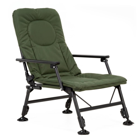 Gradina & balcon - Scaun pliabil premium pentru pescuit sau camping, reglabil in 5 pozitii, picioare reglabile pe inaltime, 71x57x90 cm, 140 kg, verde inchis