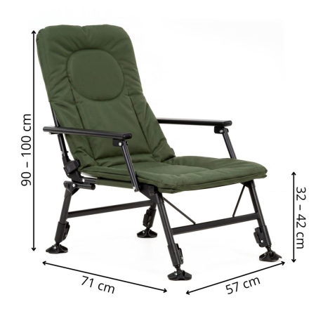 Scaun pliabil premium pentru pescuit sau camping, reglabil in 5 pozitii, picioare reglabile pe inaltime, 71x57x90 cm, 140 kg, verde inchis [21]