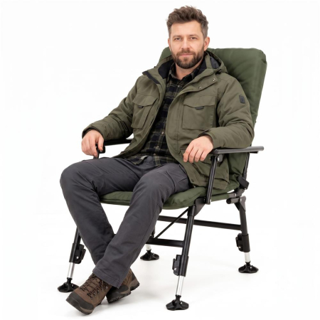 Scaun pliabil premium pentru pescuit sau camping, reglabil in 5 pozitii, picioare reglabile pe inaltime, 71x57x90 cm, 140 kg, verde inchis [4]
