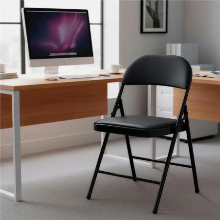 Scaun pliabil tapitat cu spatar, utilizare interior sau exterior, cadru metalic, 40x42x76 cm, maxim 120 kg, negru [4]