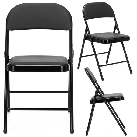 Scaun pliabil tapitat cu spatar, utilizare interior sau exterior, cadru metalic, 40x42x76 cm, maxim 120 kg, negru [6]