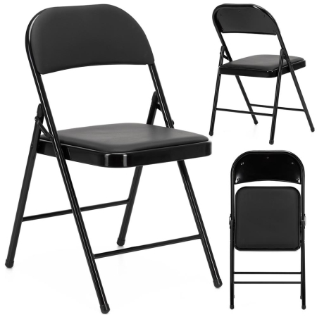 Scaun pliabil tapitat cu spatar, utilizare interior sau exterior, cadru metalic, 40x42x76 cm, maxim 120 kg, negru [5]
