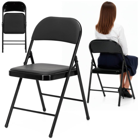 Scaun pliabil tapitat cu spatar, utilizare interior sau exterior, cadru metalic, 40x42x76 cm, maxim 120 kg, negru [20]