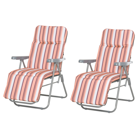 Mobilier gradina si terasa -  Scaun Rabatabil pentru Exterior 2 Piese Pliabile si Rabatabile, Sezlong Plaja cu Perna Captusita, Portocaliu