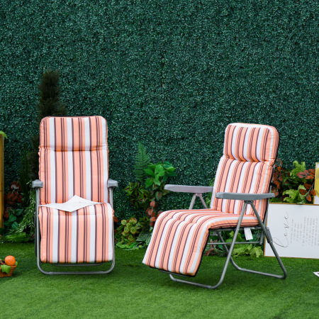  Scaun Rabatabil pentru Exterior 2 Piese Pliabile si Rabatabile, Sezlong Plaja cu Perna Captusita, Portocaliu [1]