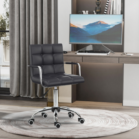  Scaun Rotativ cu Brate din Piele Sintetica, Negru 52.5x54x94cm [6]