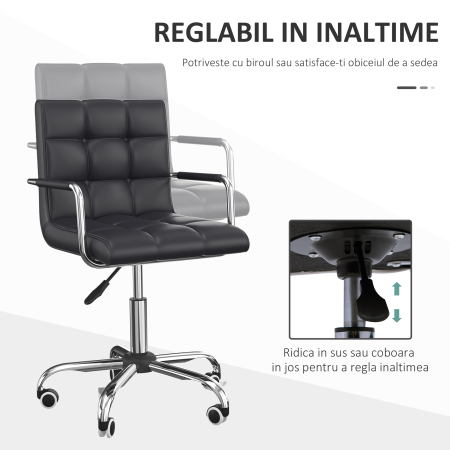  Scaun Rotativ cu Brate din Piele Sintetica, Negru 52.5x54x94cm [3]