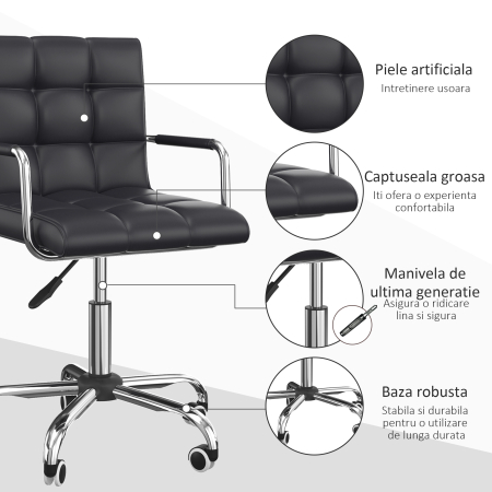  Scaun Rotativ cu Brate din Piele Sintetica, Negru 52.5x54x94cm [5]