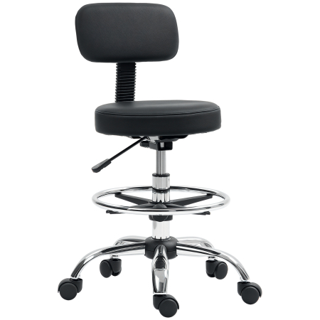 Dormitor & birou -  Scaun rotativ cu inaltime reglabila si suport pentru picioare, din otel, piele ecologica si spuma, 52x52x78-92 cm, negru
