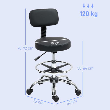  Scaun rotativ cu inaltime reglabila si suport pentru picioare, din otel, piele ecologica si spuma, 52x52x78-92 cm, negru [2]