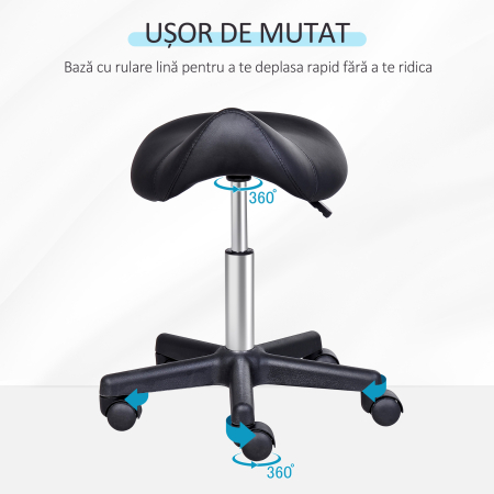  Scaun Rotativ cu Roti, Scaun pentru Coafor si Estetician cu inaltime Ajustabila, Tapitat cu Piele Ecologica, 35x38x43-55 cm, Negru [4]