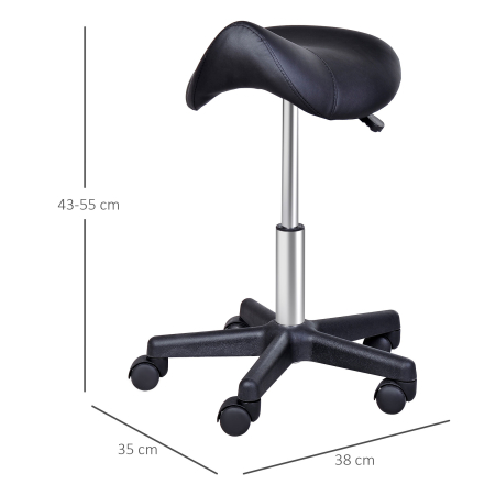  Scaun Rotativ cu Roti, Scaun pentru Coafor si Estetician cu inaltime Ajustabila, Tapitat cu Piele Ecologica, 35x38x43-55 cm, Negru [2]