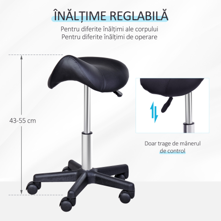  Scaun Rotativ cu Roti, Scaun pentru Coafor si Estetician cu inaltime Ajustabila, Tapitat cu Piele Ecologica, 35x38x43-55 cm, Negru [3]