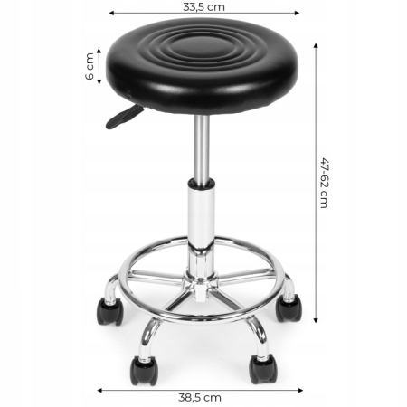 Scaun rotativ ergonomic pentru salon sau cabinet, reglabil pe inaltime 47-62 cm, sezut 34 cm din piele ecologica, maxim 114 kg, negru [1]