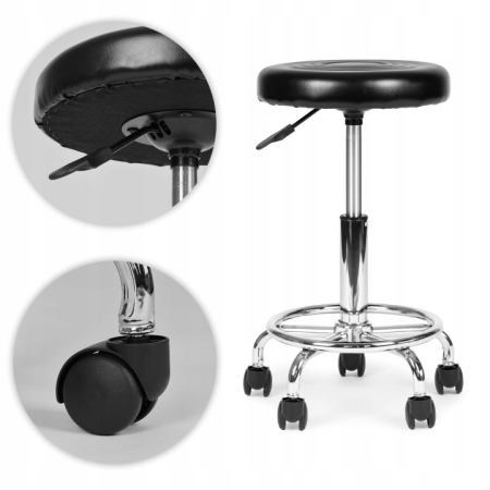 Scaun rotativ ergonomic pentru salon sau cabinet, reglabil pe inaltime 47-62 cm, sezut 34 cm din piele ecologica, maxim 114 kg, negru [2]
