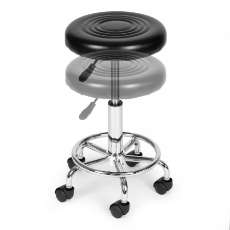 Scaun rotativ ergonomic pentru salon sau cabinet, reglabil pe inaltime 47-62 cm, sezut 34 cm din piele ecologica, maxim 114 kg, negru [5]