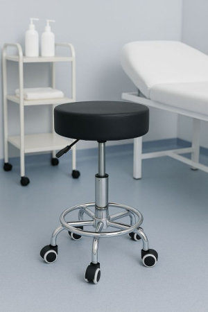 Scaun rotativ ergonomic pentru salon sau cabinet, reglabil pe inaltime 51-65 cm, sezut 34 cm din piele ecologica, maxim 114 kg, negru [1]