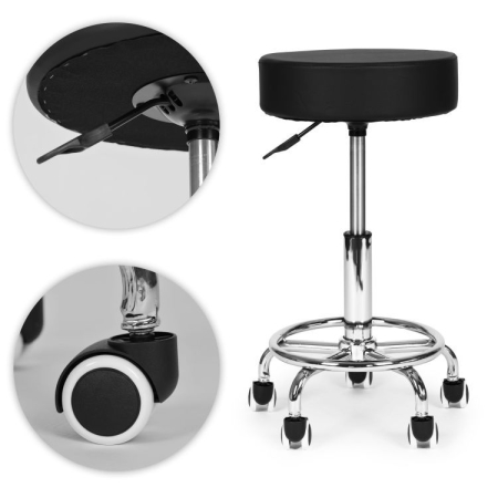 Scaun rotativ ergonomic pentru salon sau cabinet, reglabil pe inaltime 51-65 cm, sezut 34 cm din piele ecologica, maxim 114 kg, negru [7]