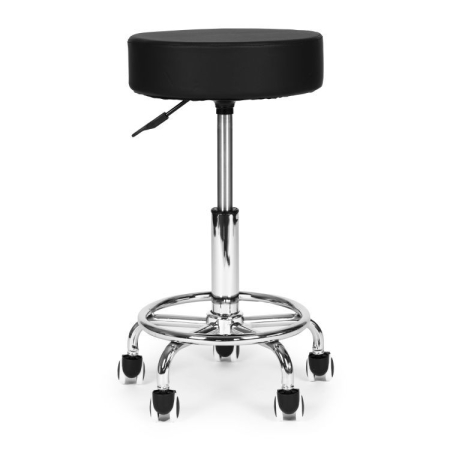 Scaun rotativ ergonomic pentru salon sau cabinet, reglabil pe inaltime 51-65 cm, sezut 34 cm din piele ecologica, maxim 114 kg, negru [3]