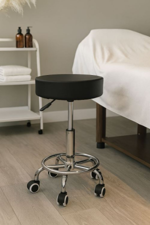 Scaun rotativ ergonomic pentru salon sau cabinet, reglabil pe inaltime 51-65 cm, sezut 34 cm din piele ecologica, maxim 114 kg, negru [2]