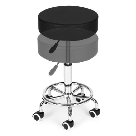 Scaun rotativ ergonomic pentru salon sau cabinet, reglabil pe inaltime 51-65 cm, sezut 34 cm din piele ecologica, maxim 114 kg, negru [6]