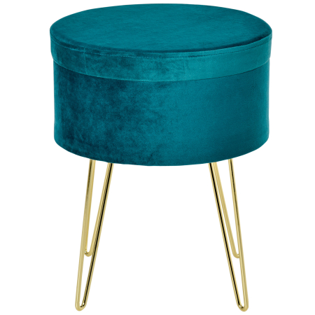 Living & hol -  Scaun Rotund cu Compartiment de Depozitare din Catifea Verde si Auriu 36x36x45cm