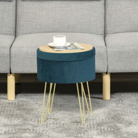  Scaun Rotund cu Compartiment de Depozitare din Catifea Verde si Auriu 36x36x45cm [1]