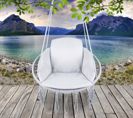 Scaun rotund Sersimo tip leagan suspendat cu perna Confort casa sau gradina, gri [1]