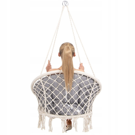 Scaun rotund Sersimo tip leagan suspendat cu perna Confort Plus casa sau gradina, bej [6]