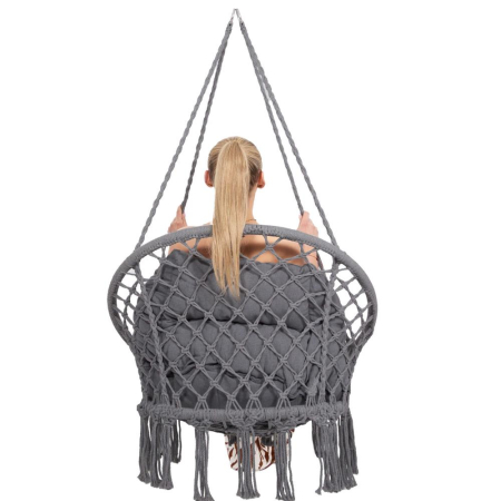 Scaun rotund Sersimo tip leagan suspendat cu perna Confort Plus casa sau gradina, gri inchis [13]