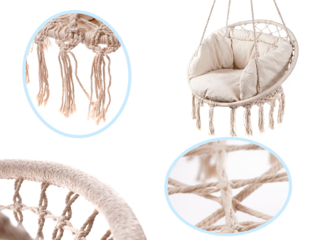 Scaun rotund tip leagan suspendat cu perna Confort Plus, casa sau gradina, bej [3]