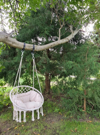 Scaun rotund tip leagan suspendat cu perna Confort Plus, casa sau gradina, bej [1]