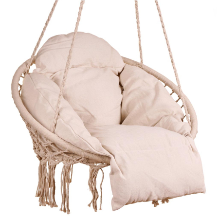 Gradina & balcon - Scaun rotund tip leagan suspendat cu perna Confort Plus, casa sau gradina, ecru